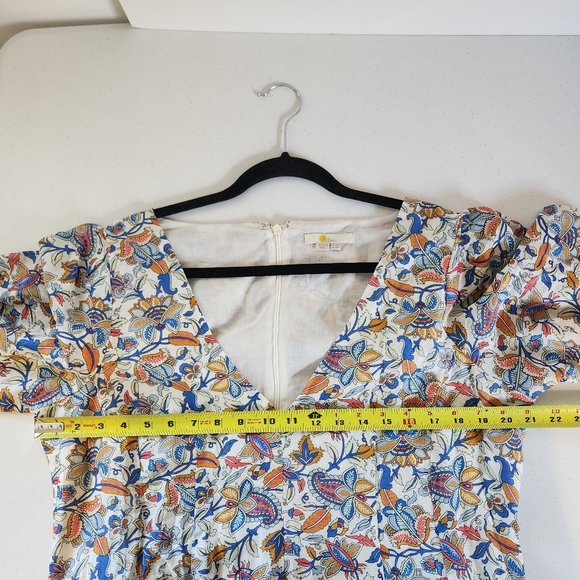 Boden Linen Blend Midi Dress Puff Sleeve A-Line Floral Boho Print V-Neck Size 14 - Picture 12 of 16